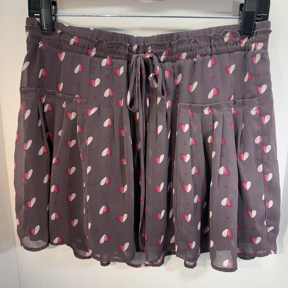 American Eagle Hearts Skater Mini Skirt Purple Pink Chiffon Women's Size XS EUC